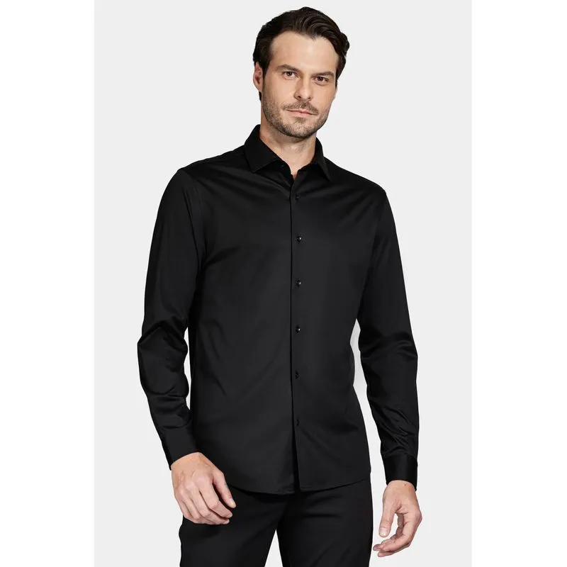 Camisa Manga Longa Slim Algodão Modal e Seda Preto - M