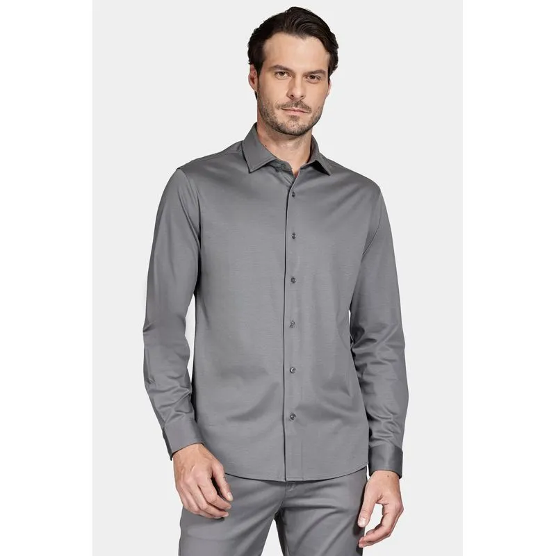 Camisa Manga Longa Slim Algodão Modal e Seda Chumbo - M