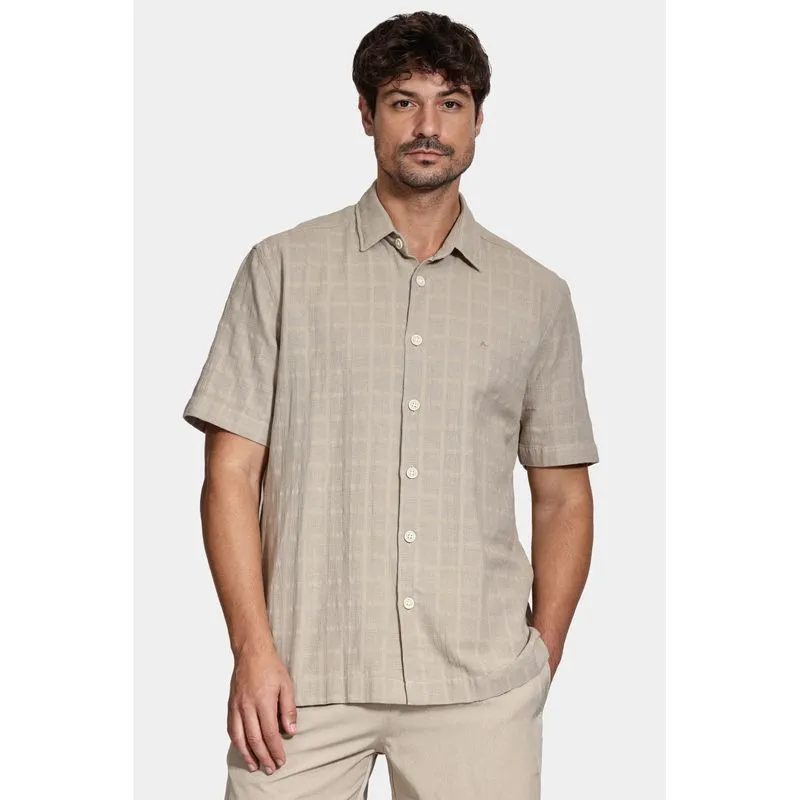 Camisa Manga Curta Regular Quadriculada Rustica Caqui - 5G