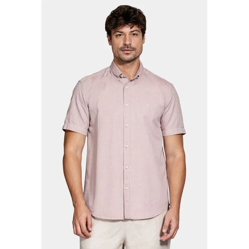 Camisa Manga Curta Oxford Rosa Escuro - GG