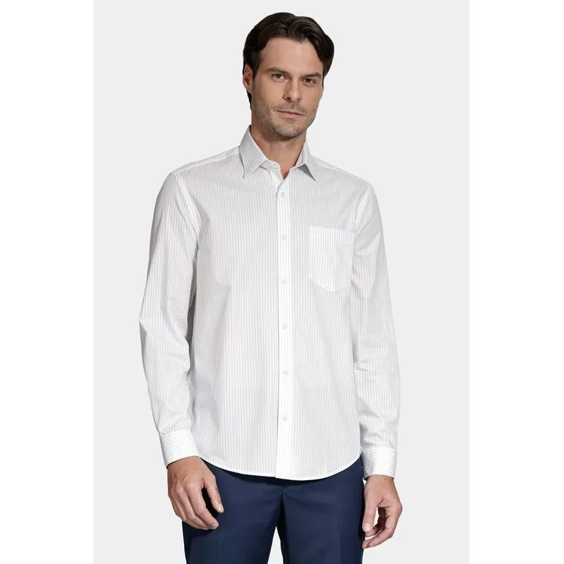 Camisa Regular Listra Branco Com Azul Claro - P