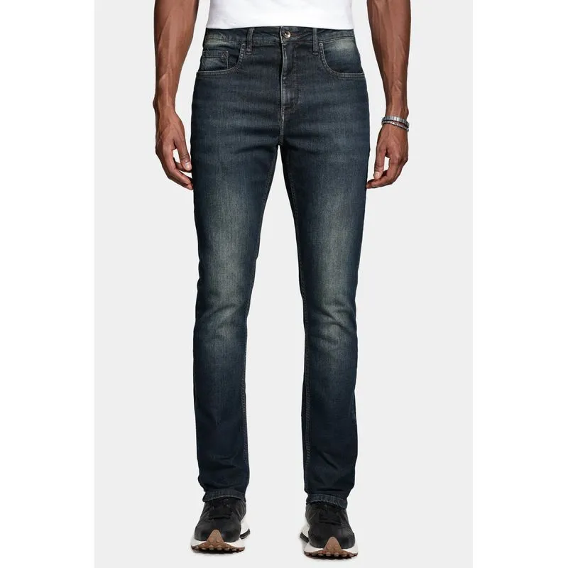 Calça Jeans Slim Com Bolsos Azul Escuro - 42