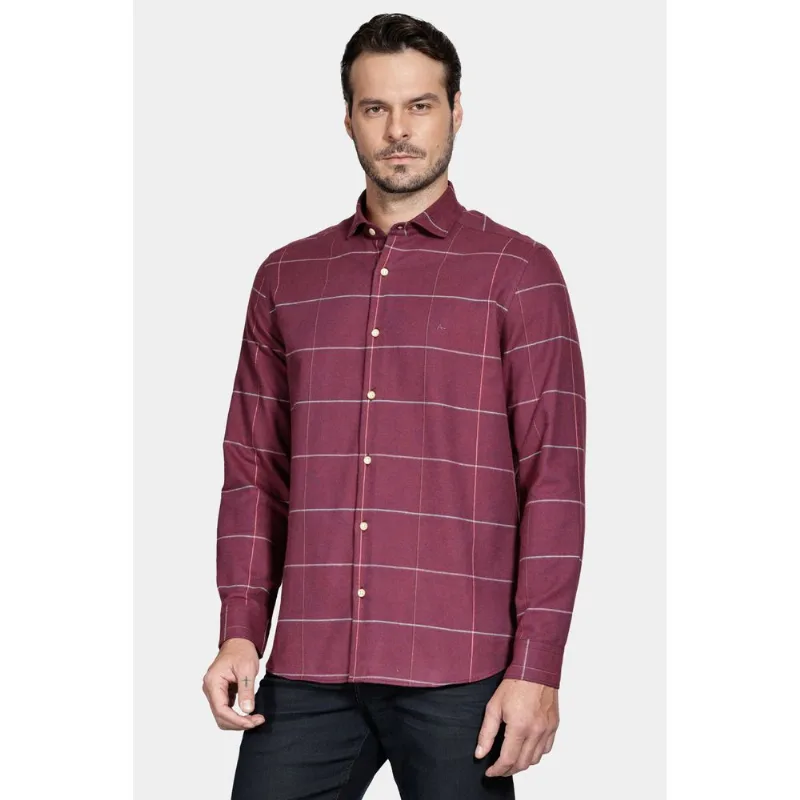 Camisa Manga Longa Regular s João Xadrez Bordeaux - XGG