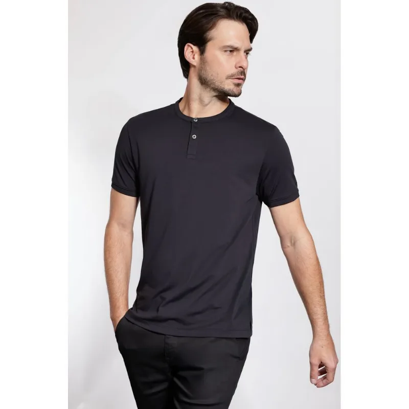 Camiseta Manga Curta Henley Pima Performing Preto - G