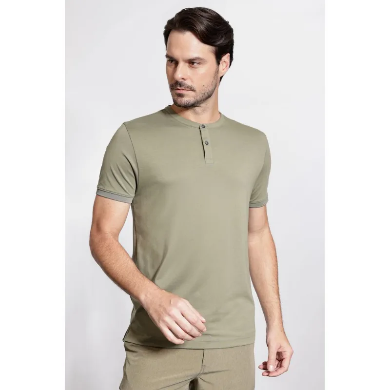 Camiseta Manga Curta Henley Pima Performing Verde - G