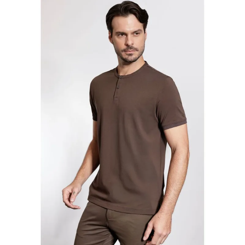 Camiseta Manga Curta Henley Pima Performing Chocolate - G