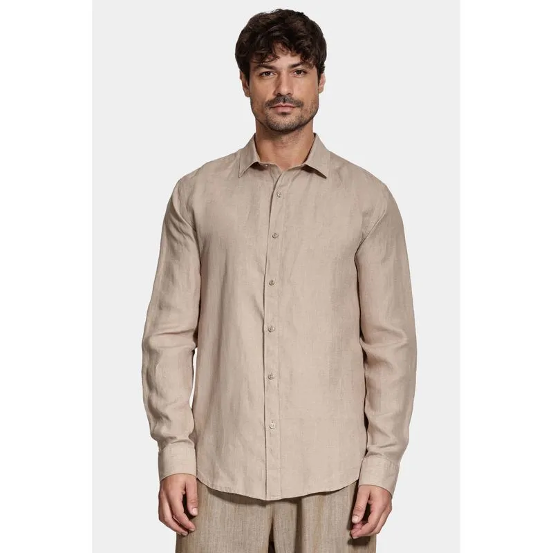 Camisa Manga Longa Slim em Linho Irlandês Areia - P