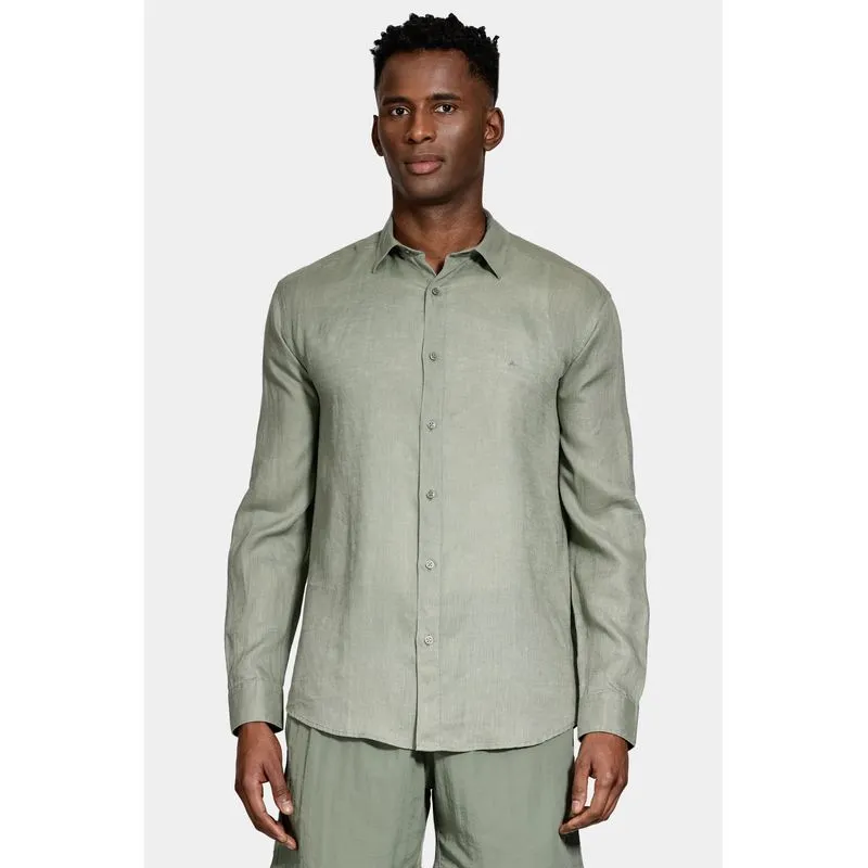 Camisa Manga Longa Slim em Linho Irlandês Verde Militar - P