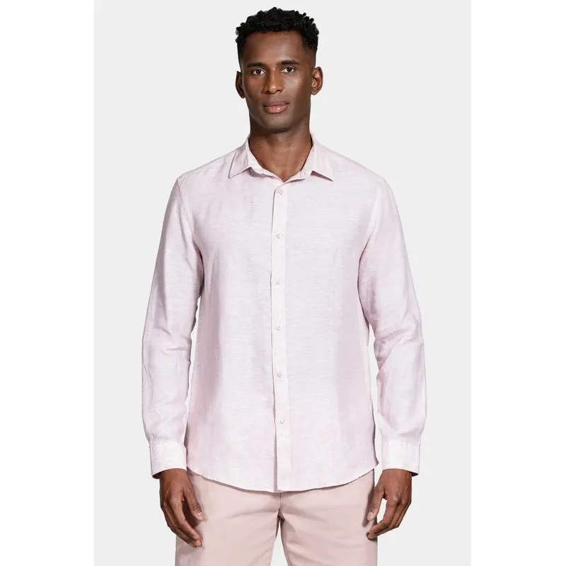 Camisa Manga Longa Slim em Linho Irlandês Rosa Claro - M