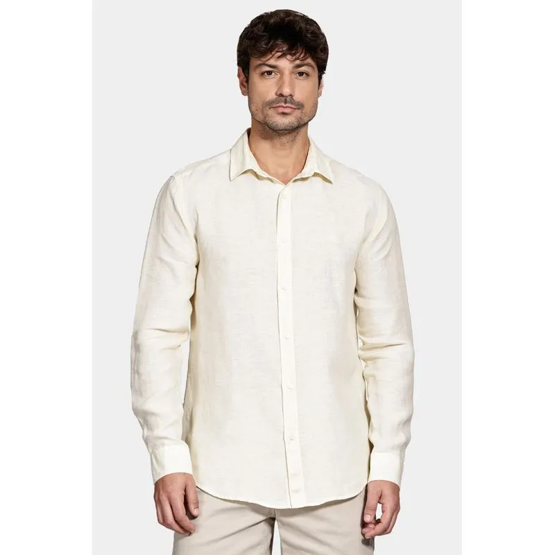 Camisa Manga Longa Slim em Linho Irlandês Amarelo Claro - G