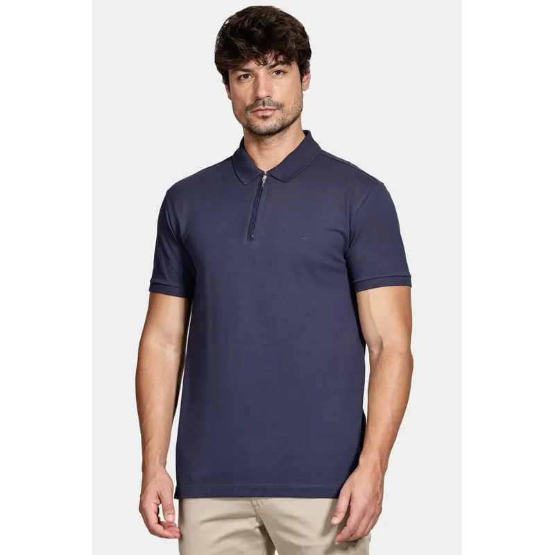 Polo Manga Curta Piquet Com Zíper Navy - M