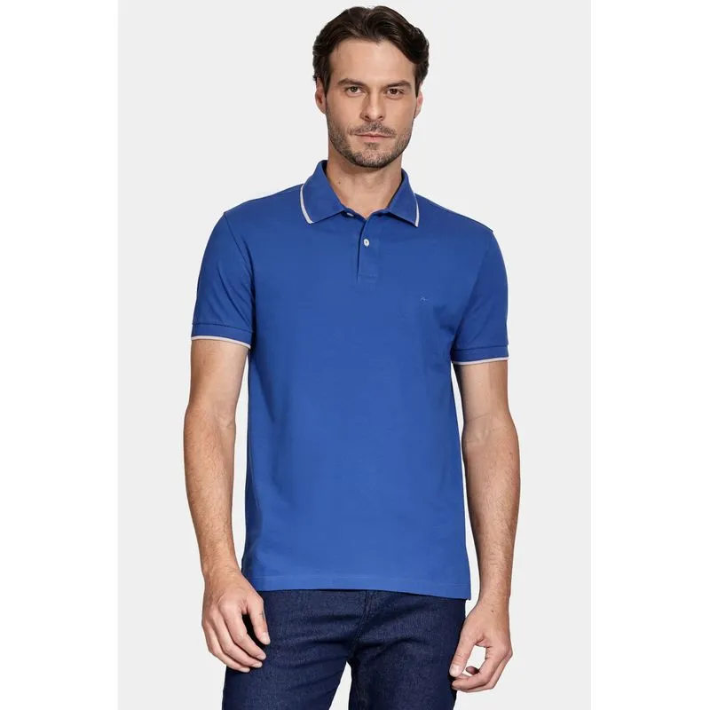 Polo Manga Curta Classic 1 Friso Azul Royal Com Cinza Claro - P