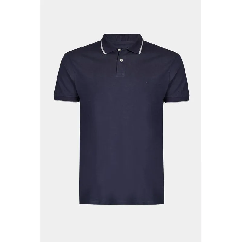 Polo Manga Curta Classic 1 Friso Navy Com Cinza Claro - XXG