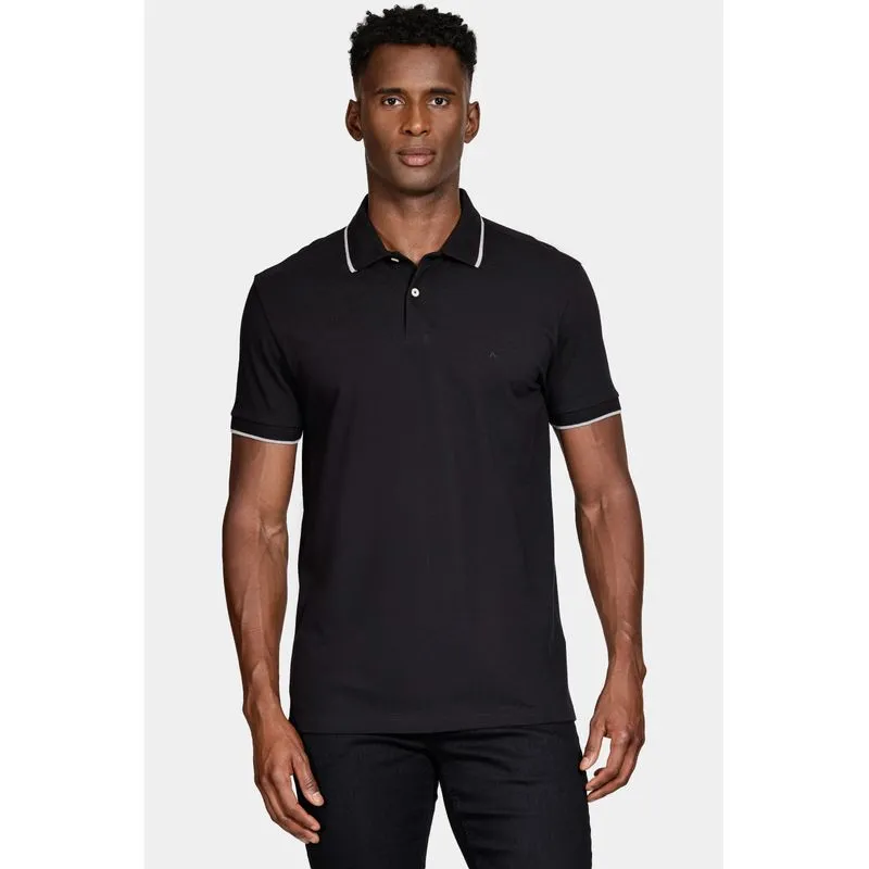 Polo Manga Curta Classic 1 Friso Preto Com Cinza Claro - G