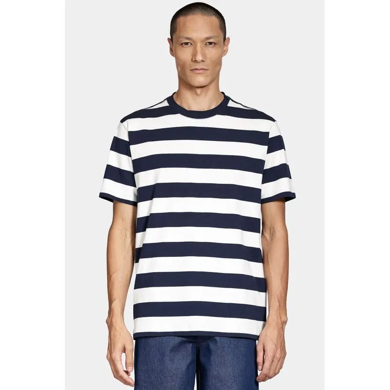 Camiseta Manga Curta Listrada de Algodão Navy Com Off White - G