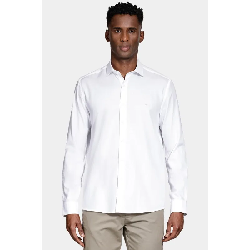 Camisa Slim Algodão Tricoline Manga Longa Branco - GG