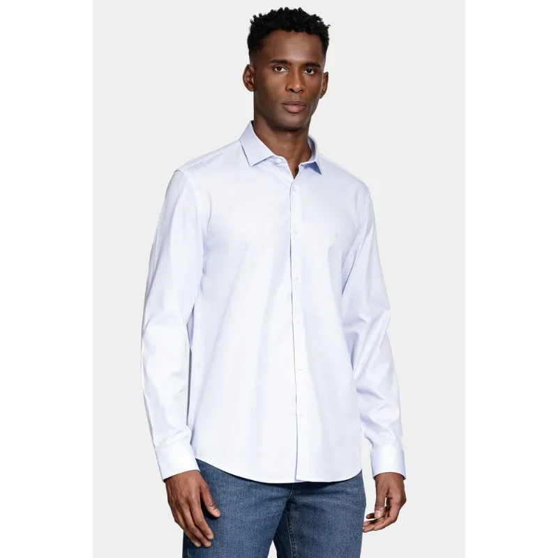 Camisa Manga Longa Regular Tricoline Algodão Textura Azul Claro - GG