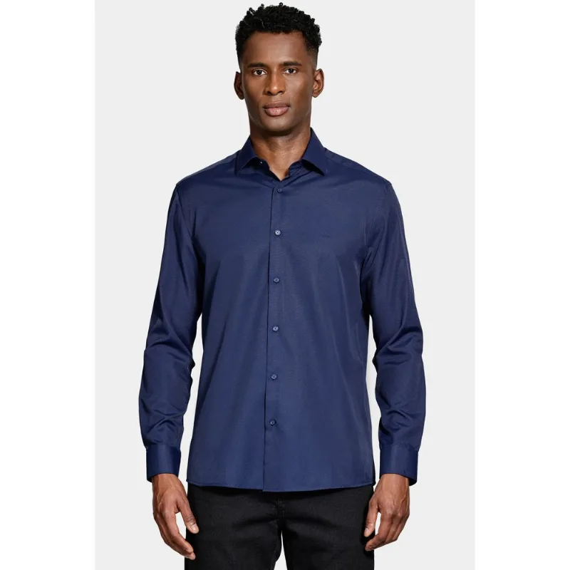 Camisa Slim Tricoline Manga Longa Marinho - P