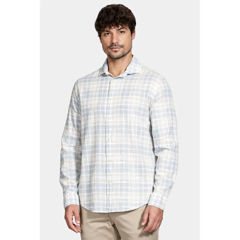 Camisa Manga Longa Regular Xadrez Branco Com Cinza - M
