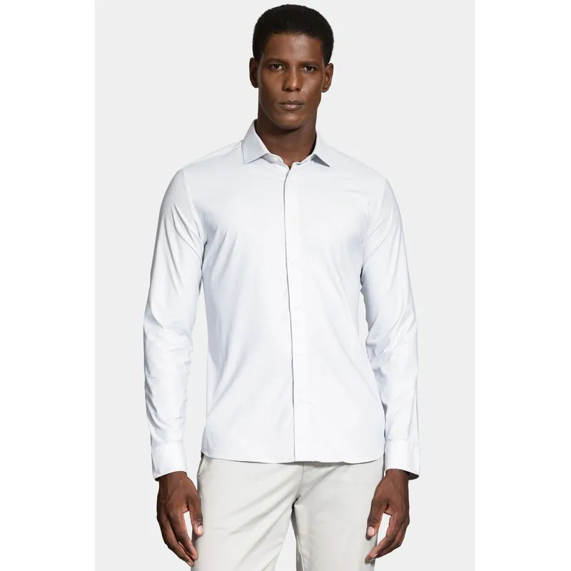 Camisa Slim Tech Flex Falso Liso Branco Com Cinza - GG