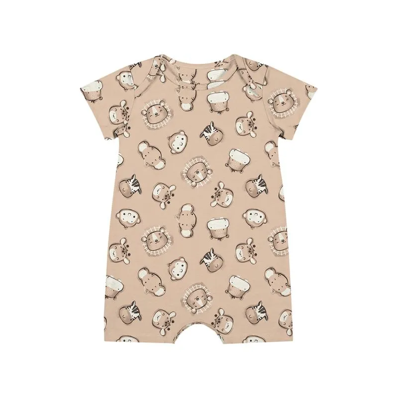 Macaquinho Bebê Menino Cotton Estampado Elian Marrom RN