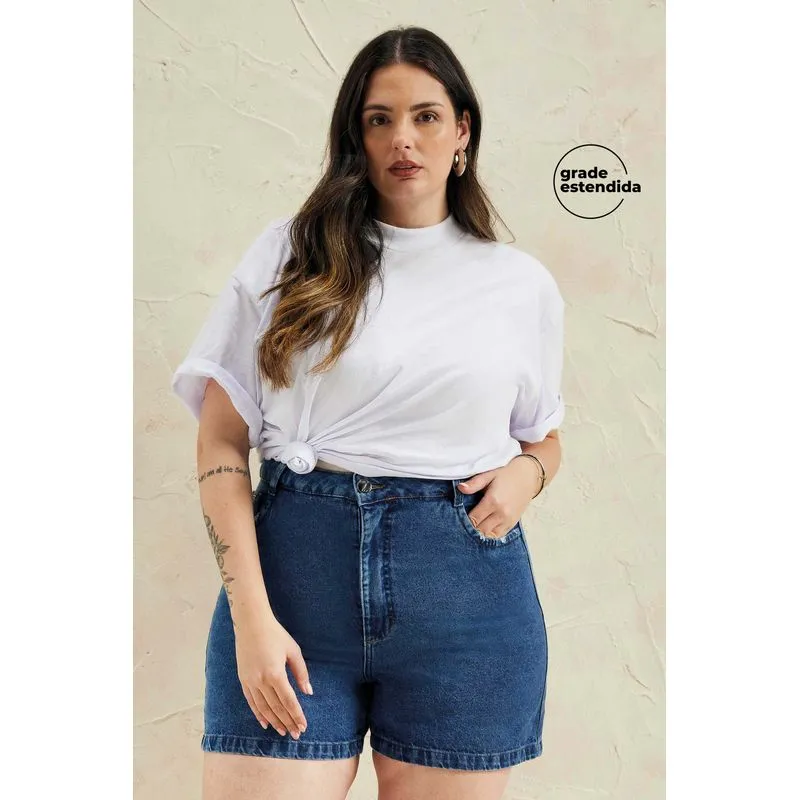 Short Feminino Jeans Com Bolsos Marialícia Azul 52