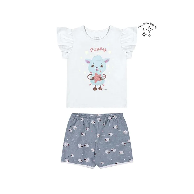 Pijama Infantil Menina Ovelhinha Brilha no Escuro Elian Branco 1