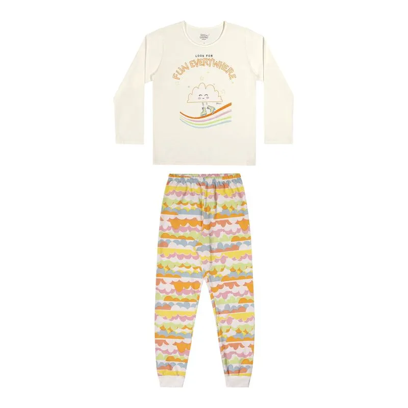 Pijama Estampa Nuvens Elian Menina Infantil inverno 4/8 - 13124-NATURAL-4