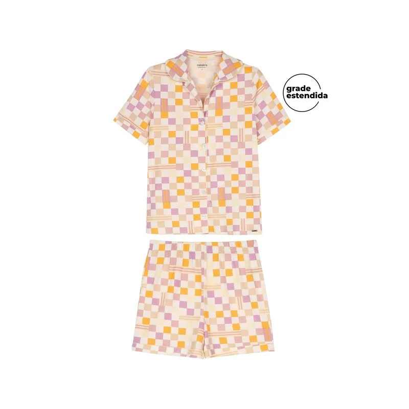 Pijama Feminino Curto Com Vivo Contraste Marialícia Bege M