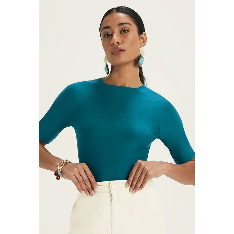 Blusa Feminina Regular Decote Quadrado Marialícia Verde P