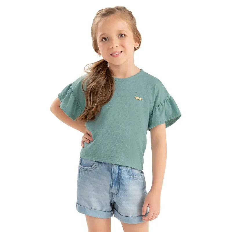 Short Infantil Menina Jeans Barra Dobrada Colorittá Azul 6