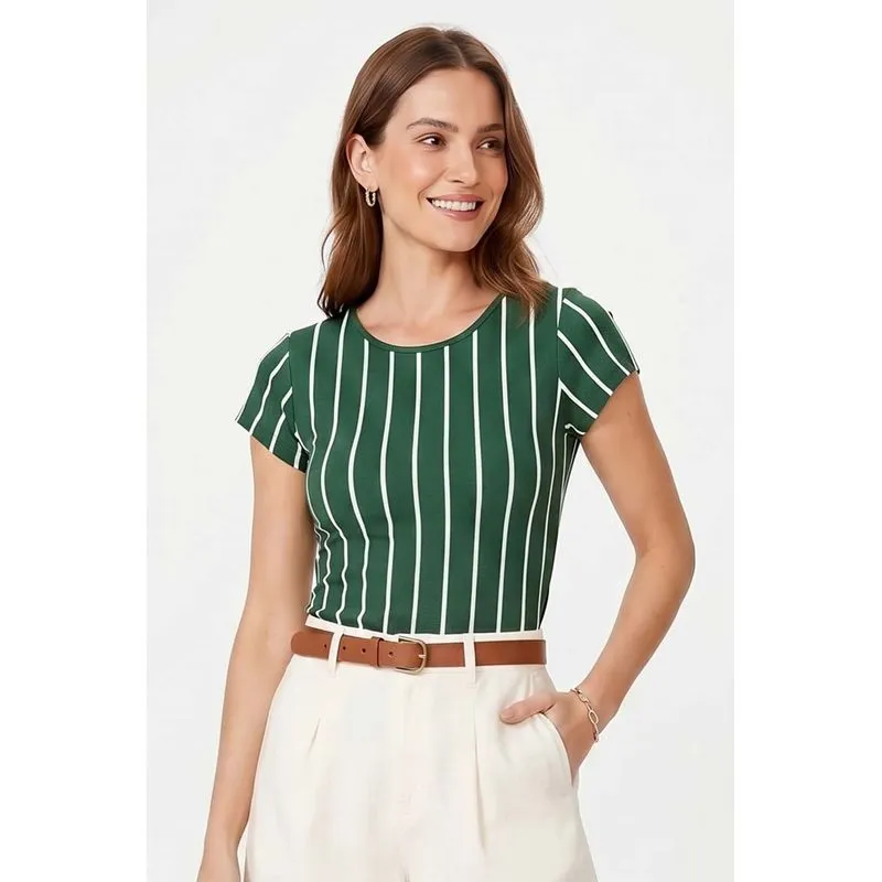 Blusa Feminina Canelada Listras Marialícia Verde G