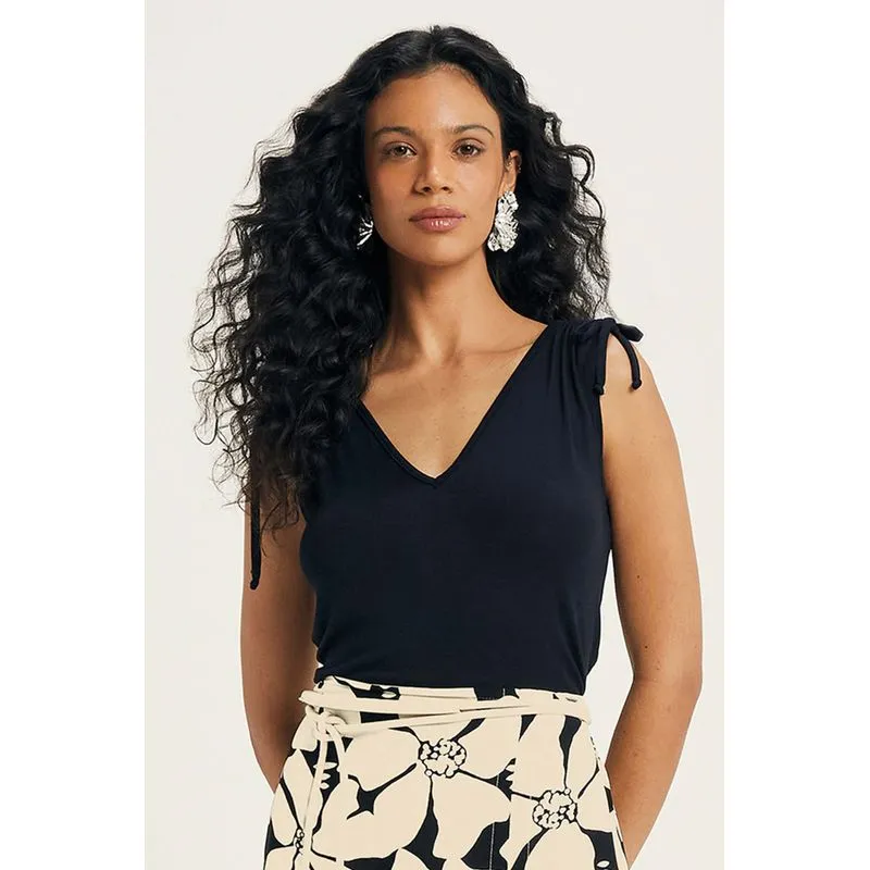 Blusa Feminina Alças Com Amarração Marialícia Preto P