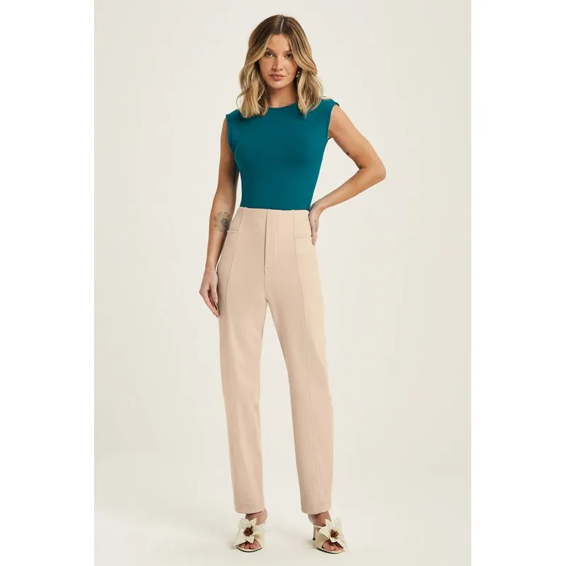 Calça Feminina Casual Moletom Ponto Roma Marialícia Bege GG