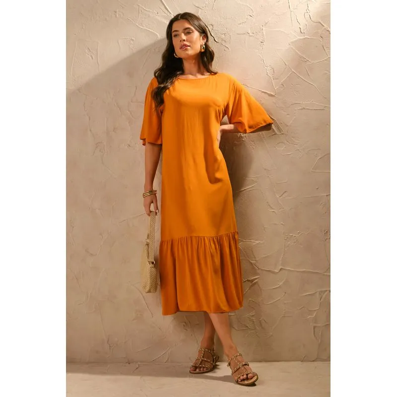 Vestido Feminino Com Decote Canoa Marialícia Laranja G