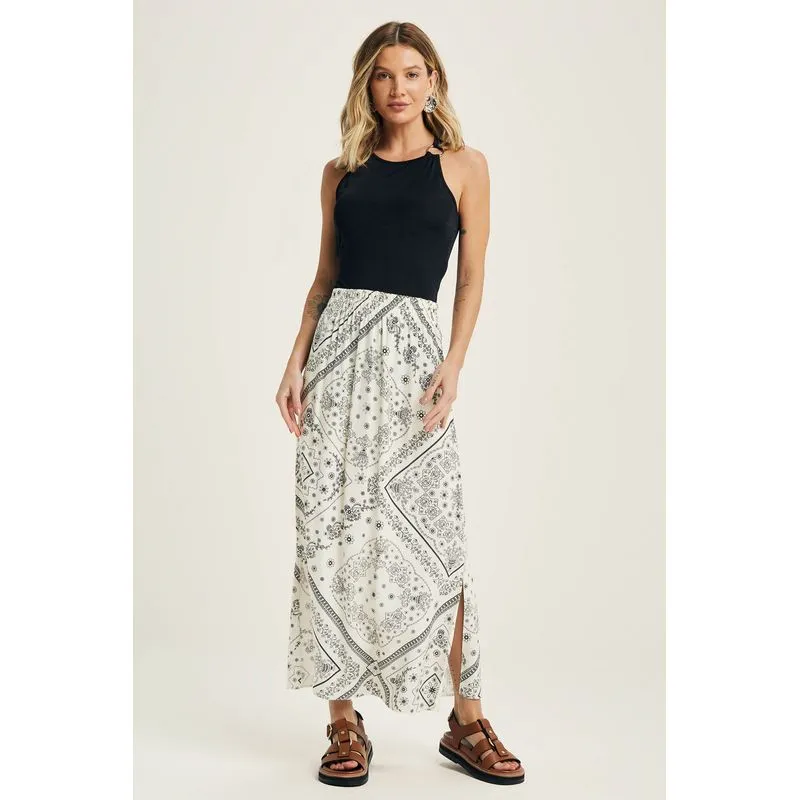 Saia Feminina Midi Padronagem Floral Marialícia Bege P