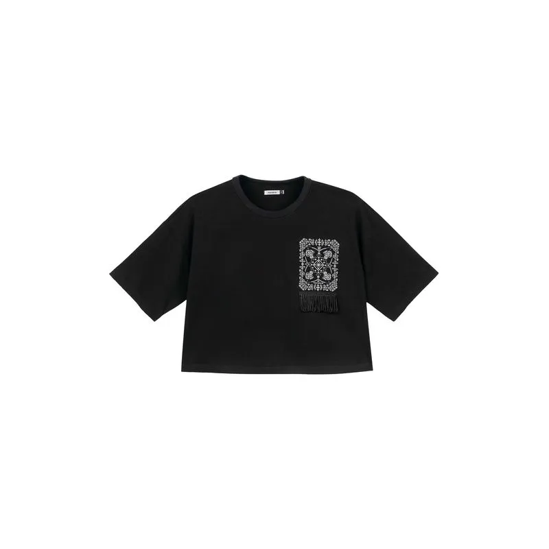 Blusa Feminina Estampa Com Franja Marialícia Preto P