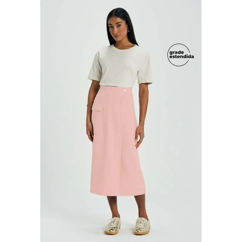 Saia Feminina Midi Comfy em Linho Marialícia Rosa G3