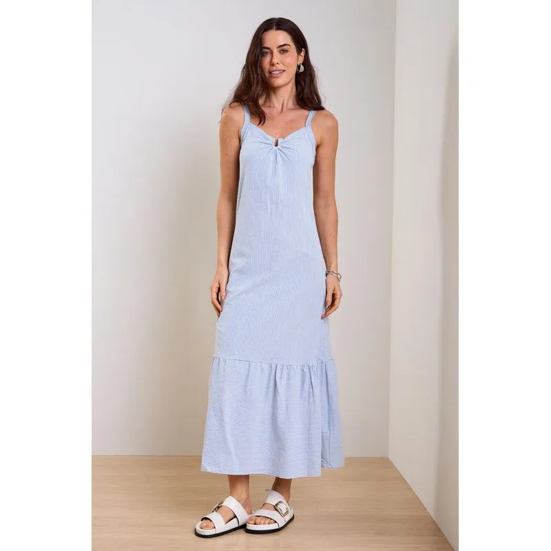 Vestido Feminino Midi Fio Tinto Marialícia Azul G