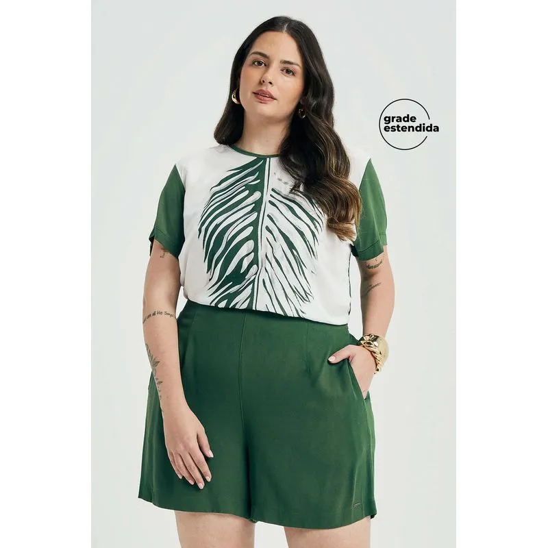 Short Feminino Alfaiataria Creponado Marialícia Verde G