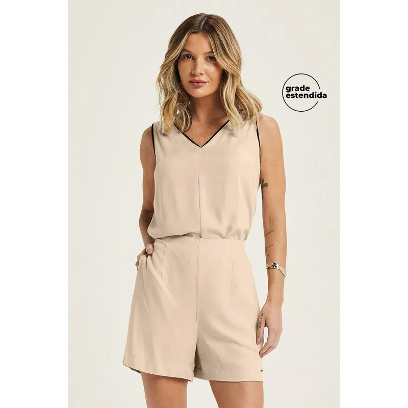 Short Feminino Alfaiataria Creponado Marialícia Bege G2
