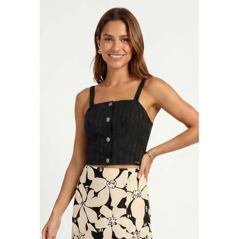 Top Feminino Botões Viscose com Lurex Marialícia Preto M