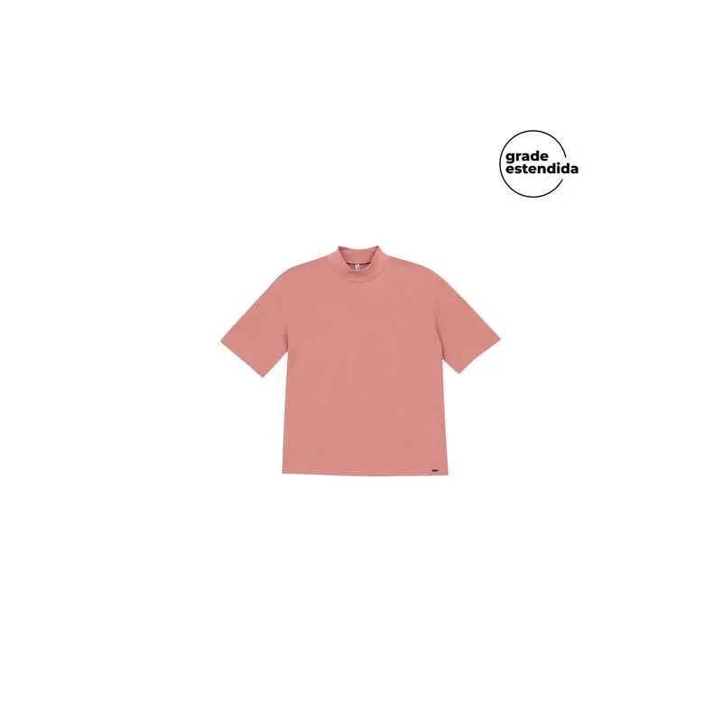 Blusa Feminina Básica Gola Alta Marialícia Rosa GG