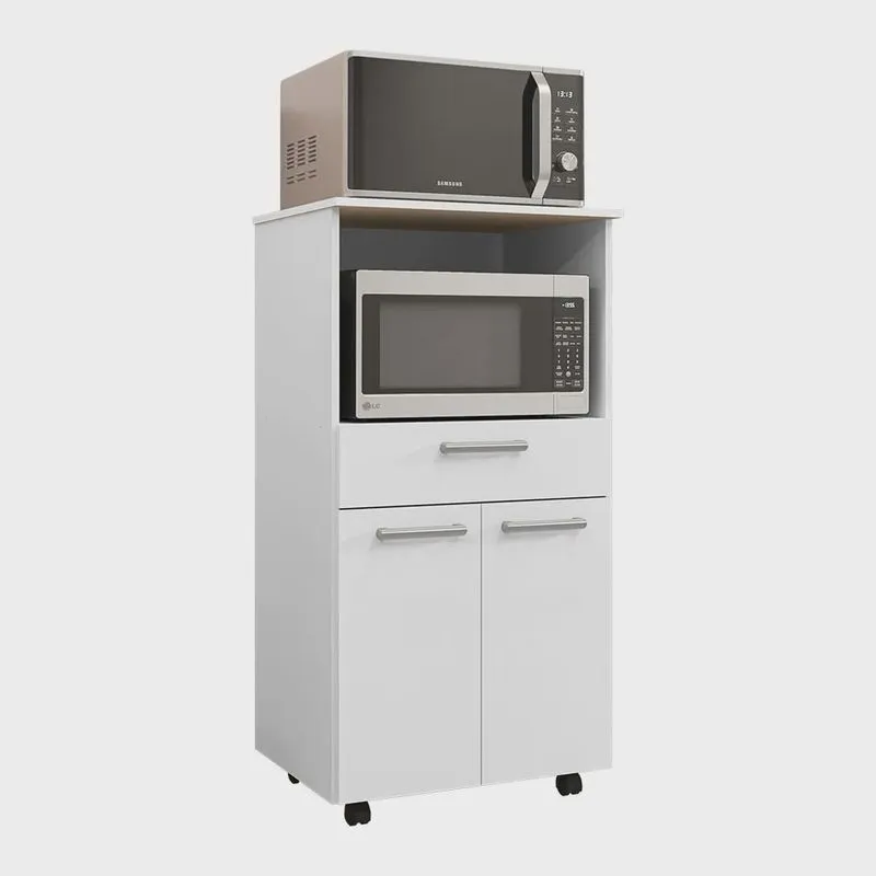 Balcão Multiuso para Forno Microondas 2 Portas e 1 Gavetão Duo Branco - Pallazio