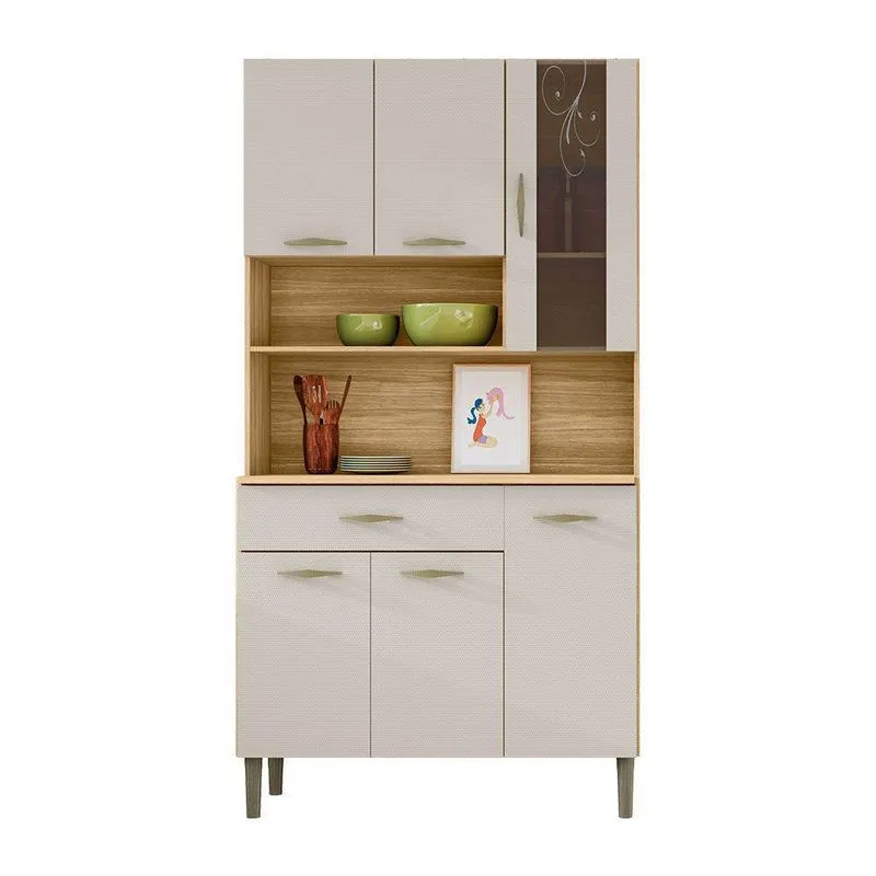 Armário De Cozinha Compacta 6 Portas E 1 Gaveta 90 Cm Gold Freijó Soft - Pallazio