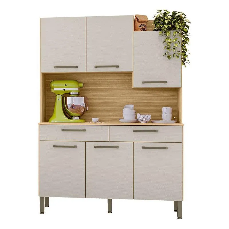 Armário De Cozinha Compacta 6 Portas E 2 Gavetas 132cm Silver Freijó Soft - Pallazio