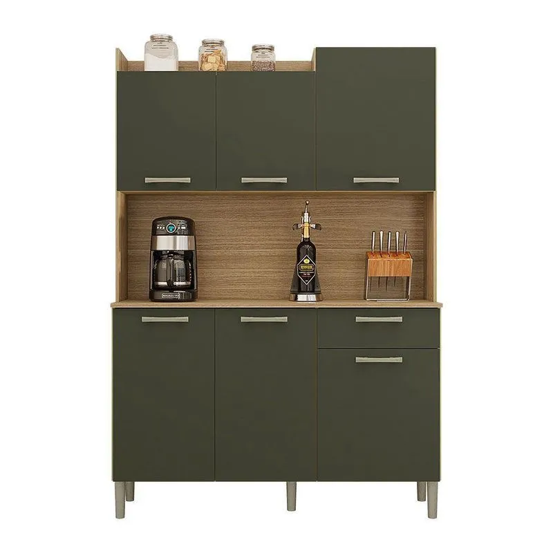 Armário De Cozinha Compacta 6 Portas E 1 Gaveta 121cm Florença Freijó Real - Pallazio