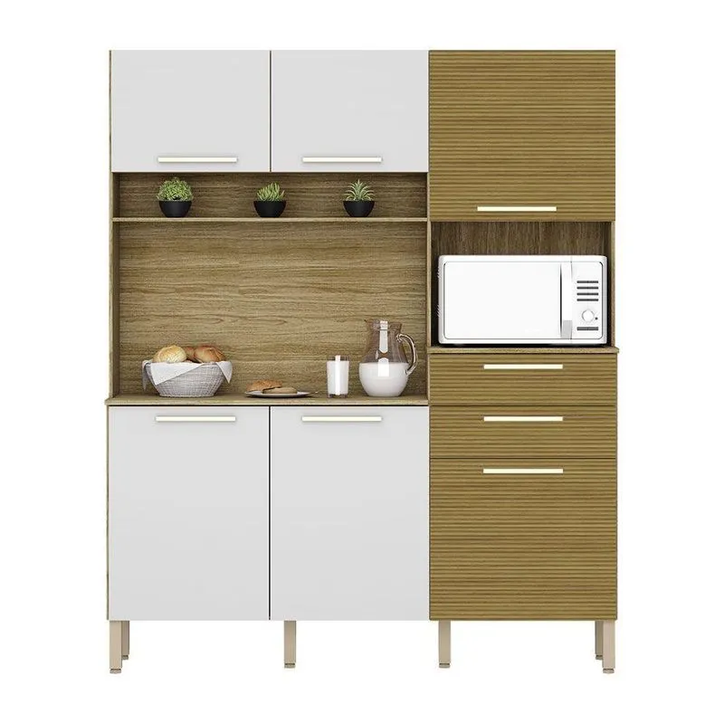 Armário De Cozinha Compacta 6 Portas E 2 Gavetas 160 Cm Duquesa Ripado Freijó-supremo - Pallazio