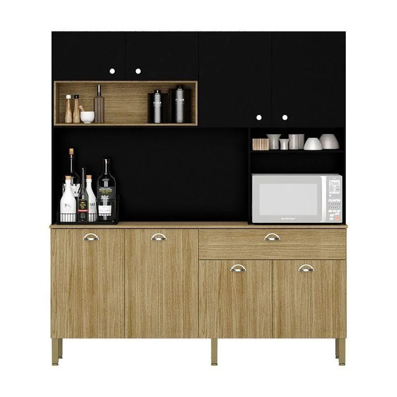 Armário De Cozinha Compacta 8 Portas E 1 Gaveta 182cm Seul Freijó-preto - Pallazio