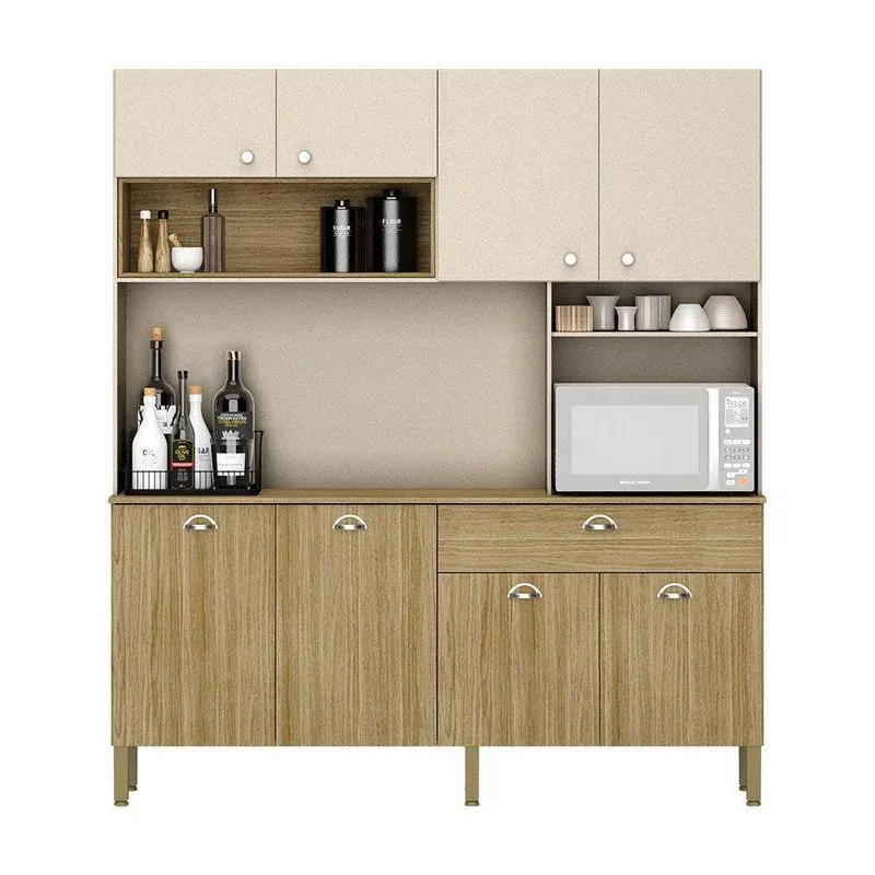 Armário De Cozinha Compacta 8 Portas E 1 Gaveta 182cm Seul Freijó-vanilla - Pallazio